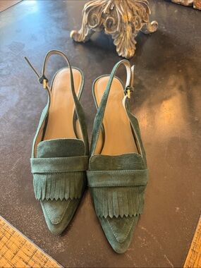 ANN TAYLOR Green Suede Pointed-Toe Slingback Loafers - Women